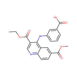 CCOC(=O)c1cnc2ccc(C(=O)OC)cc2c1Nc1cccc(C(=O)O)c1 ZINC000000791365