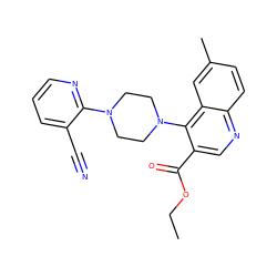 CCOC(=O)c1cnc2ccc(C)cc2c1N1CCN(c2ncccc2C#N)CC1 ZINC000301353705