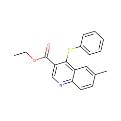 CCOC(=O)c1cnc2ccc(C)cc2c1Sc1ccccc1 ZINC000001392825