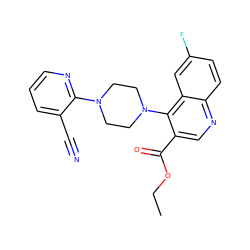 CCOC(=O)c1cnc2ccc(F)cc2c1N1CCN(c2ncccc2C#N)CC1 ZINC000301683746