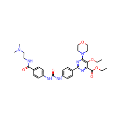 CCOC(=O)c1nc(-c2ccc(NC(=O)Nc3ccc(C(=O)NCCN(C)C)cc3)cc2)nc(N2CCOCC2)c1OCC ZINC000118161418