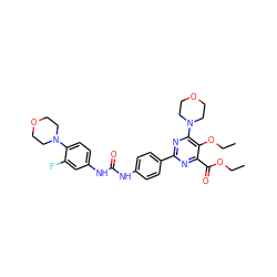 CCOC(=O)c1nc(-c2ccc(NC(=O)Nc3ccc(N4CCOCC4)c(F)c3)cc2)nc(N2CCOCC2)c1OCC ZINC000118180185