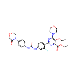 CCOC(=O)c1nc(-c2ccc(NC(=O)Nc3ccc(N4CCOCC4=O)cc3)cc2F)nc(N2CCOCC2)c1OCC ZINC000205770591