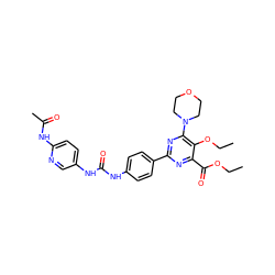 CCOC(=O)c1nc(-c2ccc(NC(=O)Nc3ccc(NC(C)=O)nc3)cc2)nc(N2CCOCC2)c1OCC ZINC000118160296