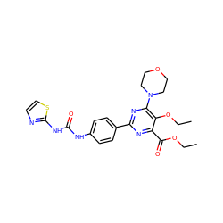 CCOC(=O)c1nc(-c2ccc(NC(=O)Nc3nccs3)cc2)nc(N2CCOCC2)c1OCC ZINC000144066035