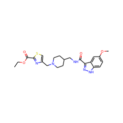 CCOC(=O)c1nc(CN2CCC(CNC(=O)c3n[nH]c4ccc(OC)cc34)CC2)cs1 ZINC000220822762