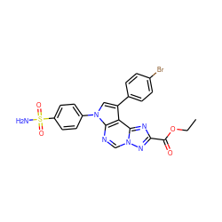 CCOC(=O)c1nc2c3c(-c4ccc(Br)cc4)cn(-c4ccc(S(N)(=O)=O)cc4)c3ncn2n1 ZINC000169330465