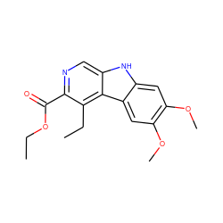 CCOC(=O)c1ncc2[nH]c3cc(OC)c(OC)cc3c2c1CC ZINC000100806155