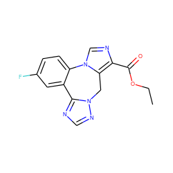 CCOC(=O)c1ncn2c1Cn1ncnc1-c1cc(F)ccc1-2 ZINC000049032083