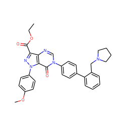 CCOC(=O)c1nn(-c2ccc(OC)cc2)c2c(=O)n(-c3ccc(-c4ccccc4CN4CCCC4)cc3)cnc12 ZINC000014950514