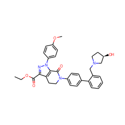 CCOC(=O)c1nn(-c2ccc(OC)cc2)c2c1CCN(c1ccc(-c3ccccc3CN3CC[C@@H](O)C3)cc1)C2=O ZINC000014969382