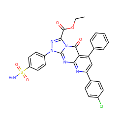 CCOC(=O)c1nn(-c2ccc(S(N)(=O)=O)cc2)c2nc3nc(-c4ccc(Cl)cc4)cc(-c4ccccc4)c3c(=O)n12 ZINC001772621968