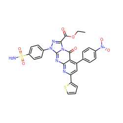 CCOC(=O)c1nn(-c2ccc(S(N)(=O)=O)cc2)c2nc3nc(-c4cccs4)cc(-c4ccc([N+](=O)[O-])cc4)c3c(=O)n12 ZINC001772615874