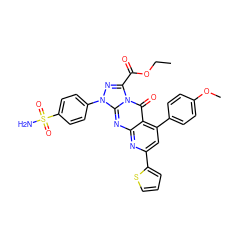 CCOC(=O)c1nn(-c2ccc(S(N)(=O)=O)cc2)c2nc3nc(-c4cccs4)cc(-c4ccc(OC)cc4)c3c(=O)n12 ZINC001772580564