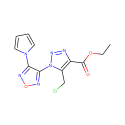 CCOC(=O)c1nnn(-c2nonc2-n2cccc2)c1CCl ZINC000000099236