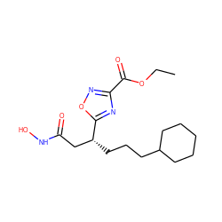 CCOC(=O)c1noc([C@H](CCCC2CCCCC2)CC(=O)NO)n1 ZINC000003817553