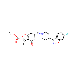 CCOC(=O)c1oc2c(c1C)C(=O)C[C@@H](CN1CCC(c3noc4cc(F)ccc34)CC1)C2 ZINC000040862132