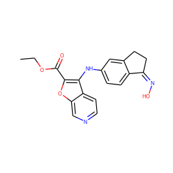 CCOC(=O)c1oc2cnccc2c1Nc1ccc2c(c1)CC/C2=N/O ZINC000101393876