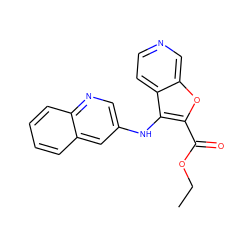 CCOC(=O)c1oc2cnccc2c1Nc1cnc2ccccc2c1 ZINC000066098481