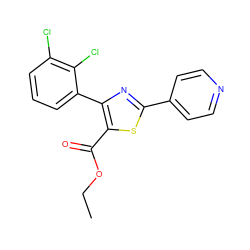 CCOC(=O)c1sc(-c2ccncc2)nc1-c1cccc(Cl)c1Cl ZINC000169338443