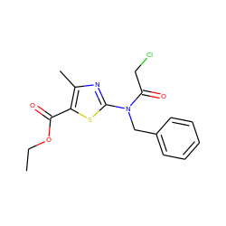 CCOC(=O)c1sc(N(Cc2ccccc2)C(=O)CCl)nc1C ZINC000003885291