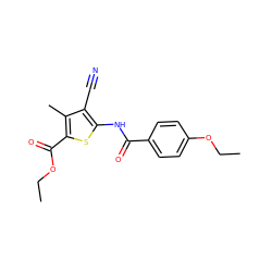 CCOC(=O)c1sc(NC(=O)c2ccc(OCC)cc2)c(C#N)c1C ZINC000000995665