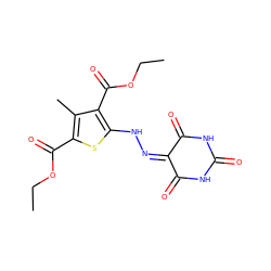 CCOC(=O)c1sc(NN=C2C(=O)NC(=O)NC2=O)c(C(=O)OCC)c1C ZINC000001958085