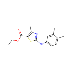 CCOC(=O)c1sc(Nc2ccc(C)c(C)c2)nc1C ZINC000006367425