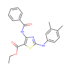 CCOC(=O)c1sc(Nc2ccc(C)c(C)c2)nc1NC(=O)c1ccccc1 ZINC000299871959