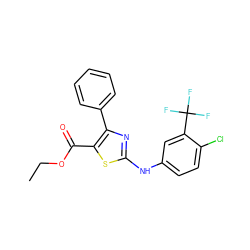 CCOC(=O)c1sc(Nc2ccc(Cl)c(C(F)(F)F)c2)nc1-c1ccccc1 ZINC000299857835