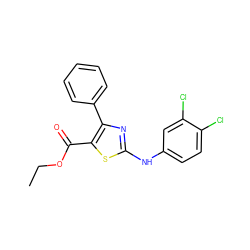 CCOC(=O)c1sc(Nc2ccc(Cl)c(Cl)c2)nc1-c1ccccc1 ZINC000299868130