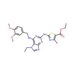 CCOC(=O)c1sc(Nc2nc(NCc3ccc(OC)c(OC)c3)c3c(ncn3CC)n2)nc1C ZINC000028354915