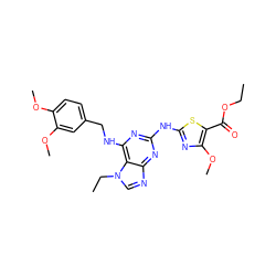 CCOC(=O)c1sc(Nc2nc(NCc3ccc(OC)c(OC)c3)c3c(ncn3CC)n2)nc1OC ZINC000026745400