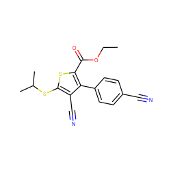 CCOC(=O)c1sc(SC(C)C)c(C#N)c1-c1ccc(C#N)cc1 ZINC000169329745