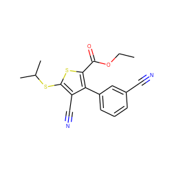 CCOC(=O)c1sc(SC(C)C)c(C#N)c1-c1cccc(C#N)c1 ZINC000169329749