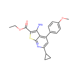 CCOC(=O)c1sc2nc(C3CC3)cc(-c3ccc(OC)cc3)c2c1N ZINC000000753639