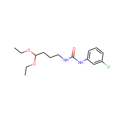 CCOC(CCCNC(=O)Nc1cccc(Cl)c1)OCC ZINC000013493727