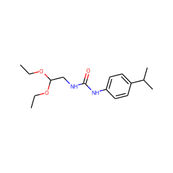 CCOC(CNC(=O)Nc1ccc(C(C)C)cc1)OCC ZINC000013493720