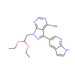 CCOC(Cn1nc(-c2cnc3[nH]ccc3c2)c2c(N)ncnc21)OCC ZINC000653849088