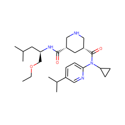 CCOC[C@@H](CC(C)C)NC(=O)[C@@H]1CNC[C@H](C(=O)N(c2ccc(C(C)C)cn2)C2CC2)C1 ZINC000059127550