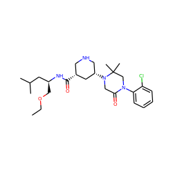 CCOC[C@@H](CC(C)C)NC(=O)[C@@H]1CNC[C@H](N2CC(=O)N(c3ccccc3Cl)CC2(C)C)C1 ZINC000095562673