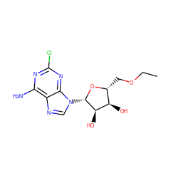 CCOC[C@H]1O[C@@H](n2cnc3c(N)nc(Cl)nc32)[C@H](O)[C@@H]1O ZINC000013863894