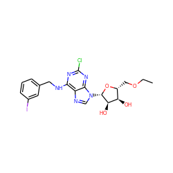 CCOC[C@H]1O[C@@H](n2cnc3c(NCc4cccc(I)c4)nc(Cl)nc32)[C@H](O)[C@@H]1O ZINC000049774366