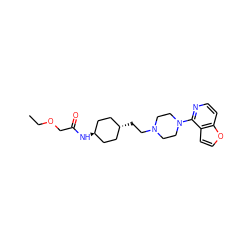 CCOCC(=O)N[C@H]1CC[C@H](CCN2CCN(c3nccc4occc34)CC2)CC1 ZINC000261183526