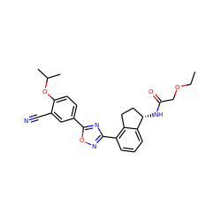 CCOCC(=O)N[C@H]1CCc2c(-c3noc(-c4ccc(OC(C)C)c(C#N)c4)n3)cccc21 ZINC001772569918