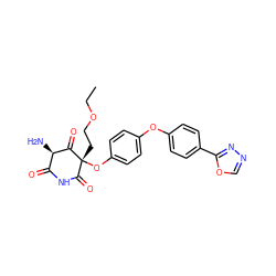 CCOCC[C@@]1(Oc2ccc(Oc3ccc(-c4nnco4)cc3)cc2)C(=O)NC(=O)[C@@H](N)C1=O ZINC000101014236