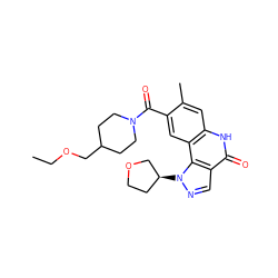 CCOCC1CCN(C(=O)c2cc3c(cc2C)[nH]c(=O)c2cnn([C@H]4CCOC4)c23)CC1 ZINC000261183523