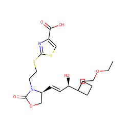 CCOCCC1([C@H](O)/C=C/[C@H]2COC(=O)N2CCSc2nc(C(=O)O)cs2)CCC1 ZINC000059784052