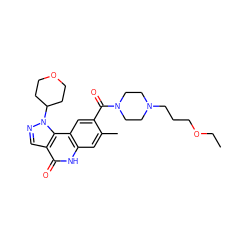 CCOCCCN1CCN(C(=O)c2cc3c(cc2C)[nH]c(=O)c2cnn(C4CCOCC4)c23)CC1 ZINC000261084079