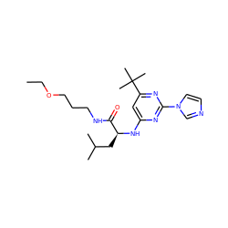 CCOCCCNC(=O)[C@H](CC(C)C)Nc1cc(C(C)(C)C)nc(-n2ccnc2)n1 ZINC000036143752